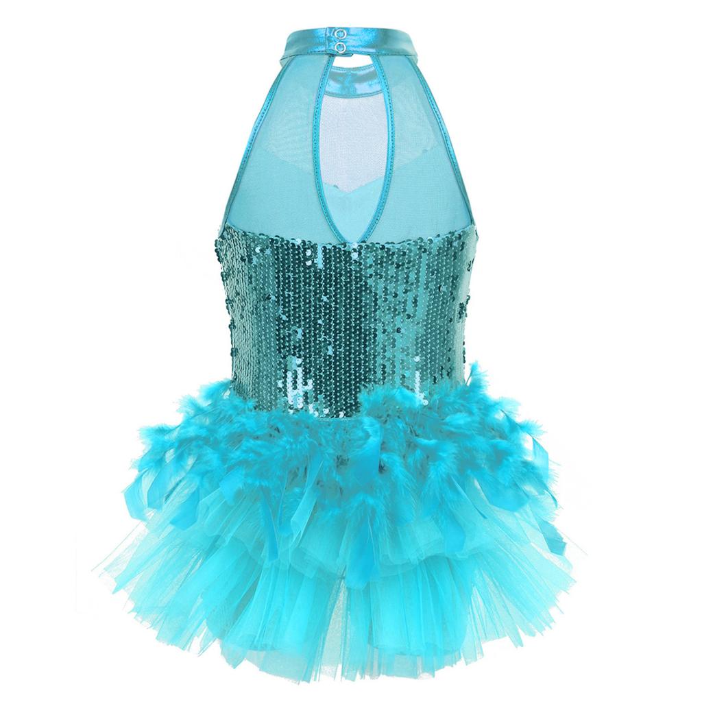Children Girls Jazz Latin Dance Costume Sleeveless Sequins Stage Performance Costume Ballet Dance Wear