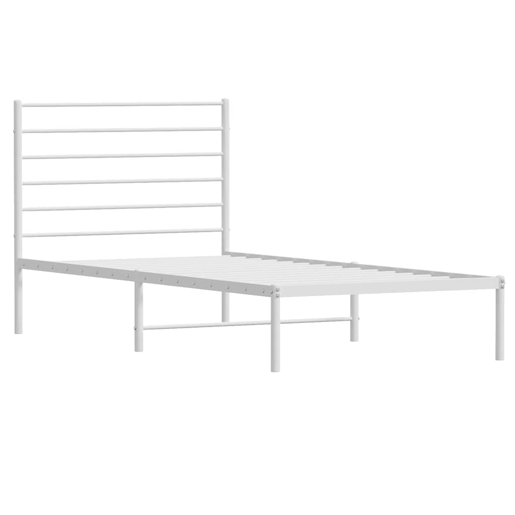 Metal Bed Frame without Mattress with Headboard White 75 x 190 cm