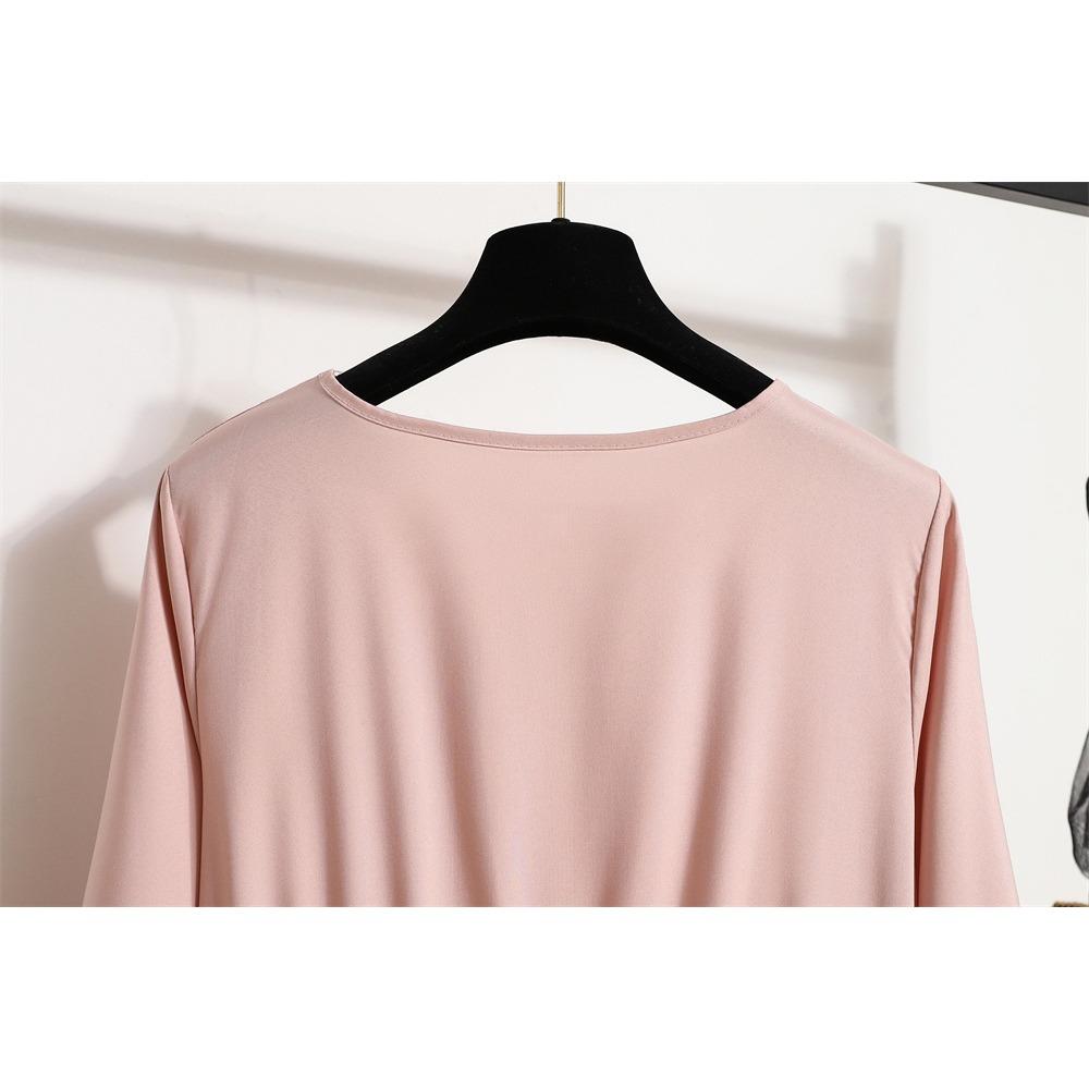 GMXIA Женская мода весна осень однотонный принт с длинным рукавом и круглым вырезом с высокой талией повседневные платья