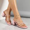 Fashion Ladies Narrow Band Slingback Sandals High Heels Clip Toe Shoes Woman Summer Flipflops Beach Slides Femmes Block Heeled Slippers