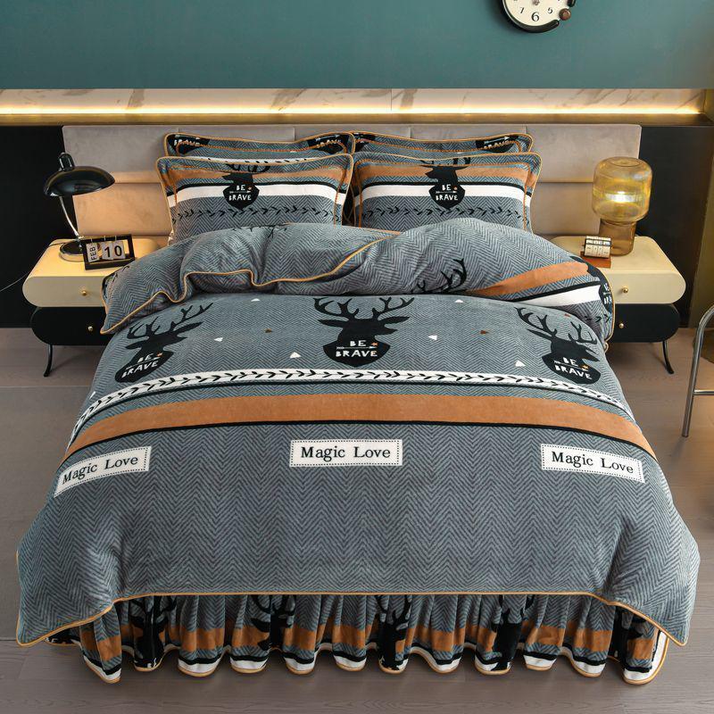 G5Z9 Jin Double-Sided Thickened Velvet Four-Piece Bedding Set for Weddings