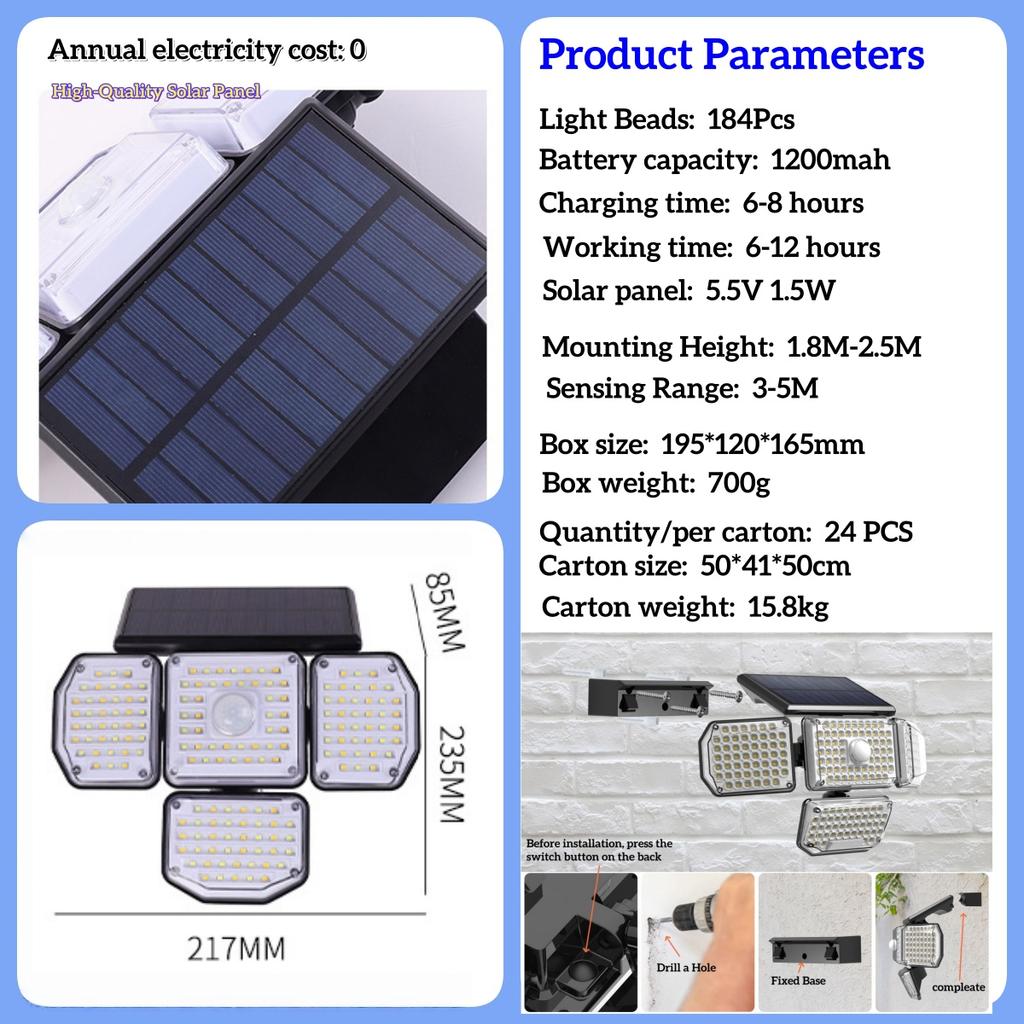 ABS AF004S Solar LED Flood Light for Outdoor Motion Sensor Garden Wall Light Waterproof Remote Control