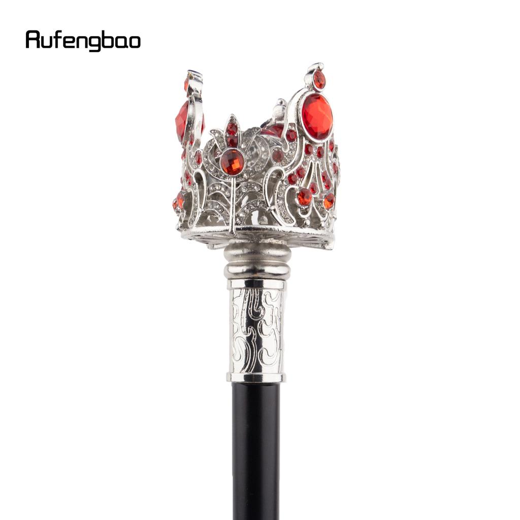 Silver Crown Artificial Red Diamond Walking Cane Fashion Decorative Walking Stick Gentleman Elegant Cosplay Cane Crosier 91cm