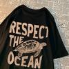 Respect The Ocean Green Turtle T Shirt Men Oversized Clothes Hip Hop Breathable Short Sleeve Harajuku Summer Cotton T-Shirt