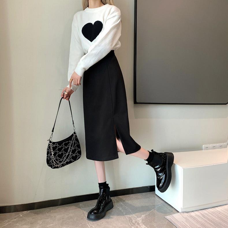 Women's High-Waist Black Midi Bodycon Pencil Skirt - Early Autumn A-line Style