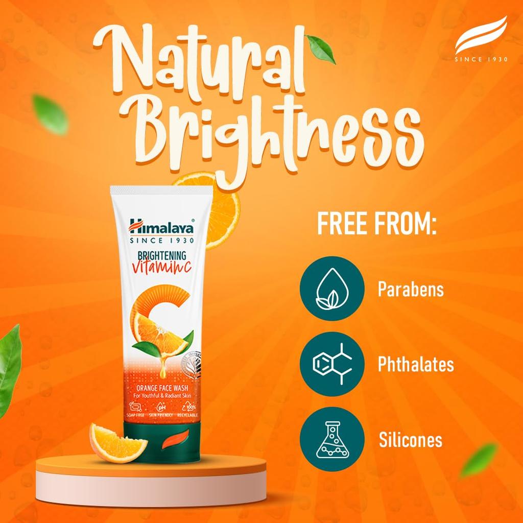 Himalaya Brightening Vitamin C Orange Face Wash 50ml Pack Of 1 Gentle Daily Cleanser For Radiant Skin