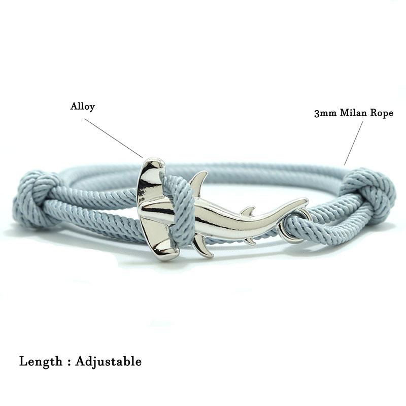 Double Layer Mens Shark Bracelet Sliding Adjustable 3mm Thin String Braslet Beach Nautical Silk Rope Braclet Pulseiras Hombre