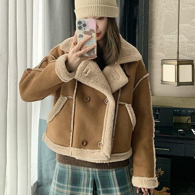 Short Jacket Women's Winter Fashion Fur Loose Stand-up Collar Thin Short Tops