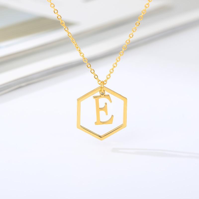 Simple and Stylish English Alphabet Small Fresh K Gold Titanium Steel Necklace Women's Accessories Geometric Collarbone Chain