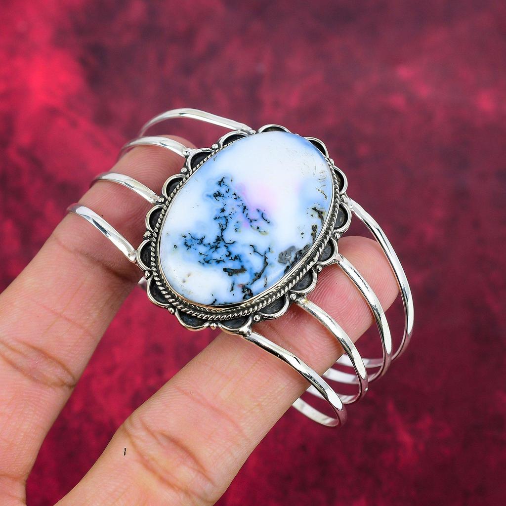 Удивительный браслет из стерлингового серебра 925 пробы с опалом дендритом, браслет ручной работы с драгоценными камнями, подарок на день рождения