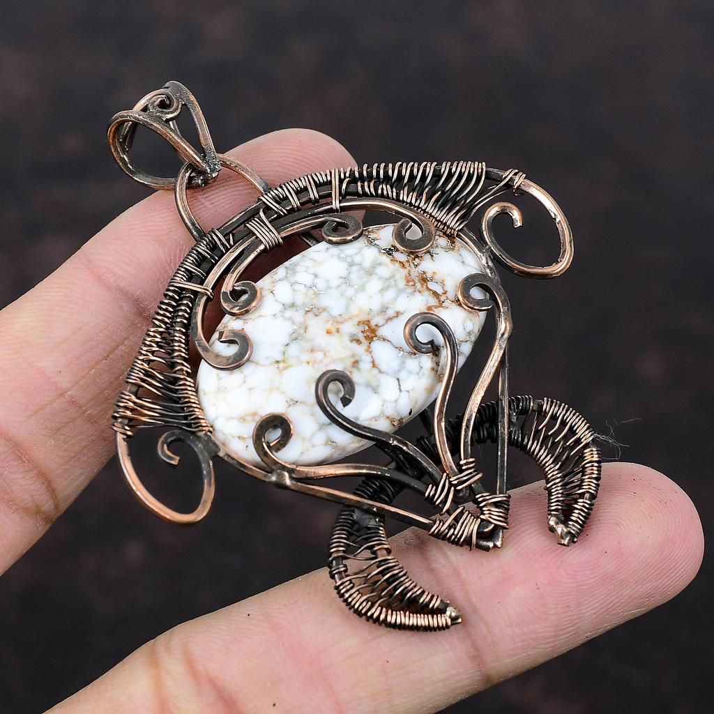 Подвеска из магнезита с дикой лошадью, кулон в медной проволоке, медные украшения ручной работы, кулон из натурального драгоценного камня, ювелирные изделия, завернутые в проволоку, подарок для нее