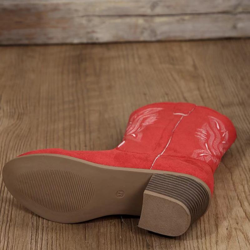 Модные женские ковбойские сапоги на толстом каблуке для женщин, осенние ковбойские сапоги на толстом каблуке с острым носком, длинные ботинки на толстом каблуке 2024