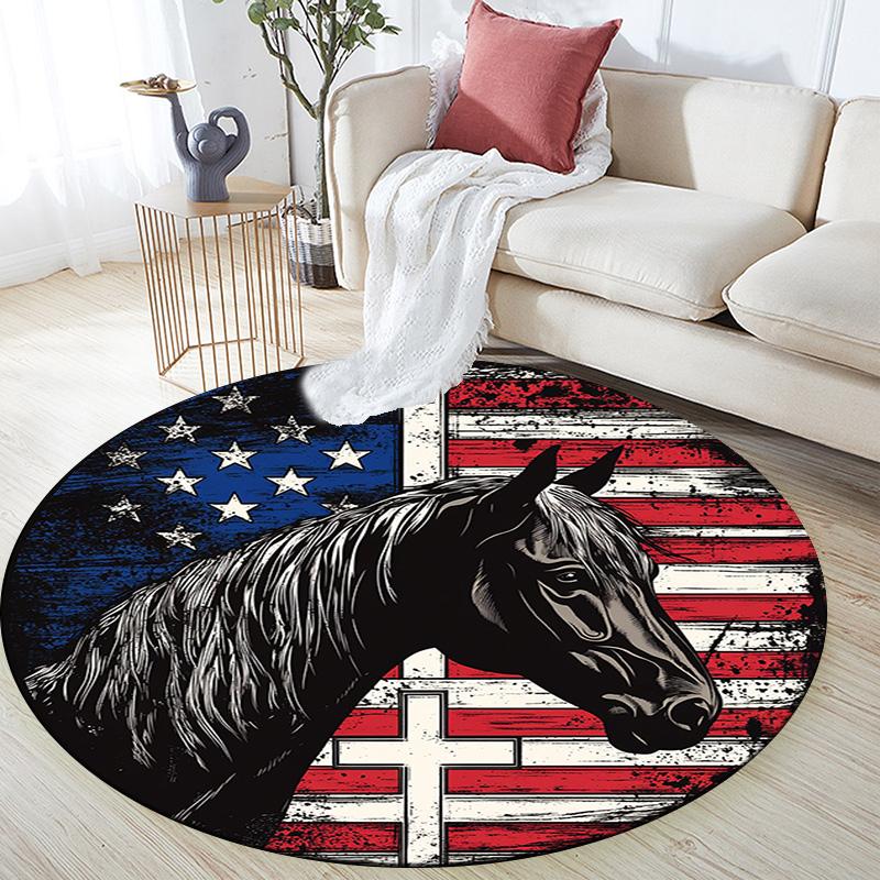 Horse Round Area Rug,Carpet Rug for Living Room Bedroom Sofa Playroom Decor,Non-slip Floor Mat