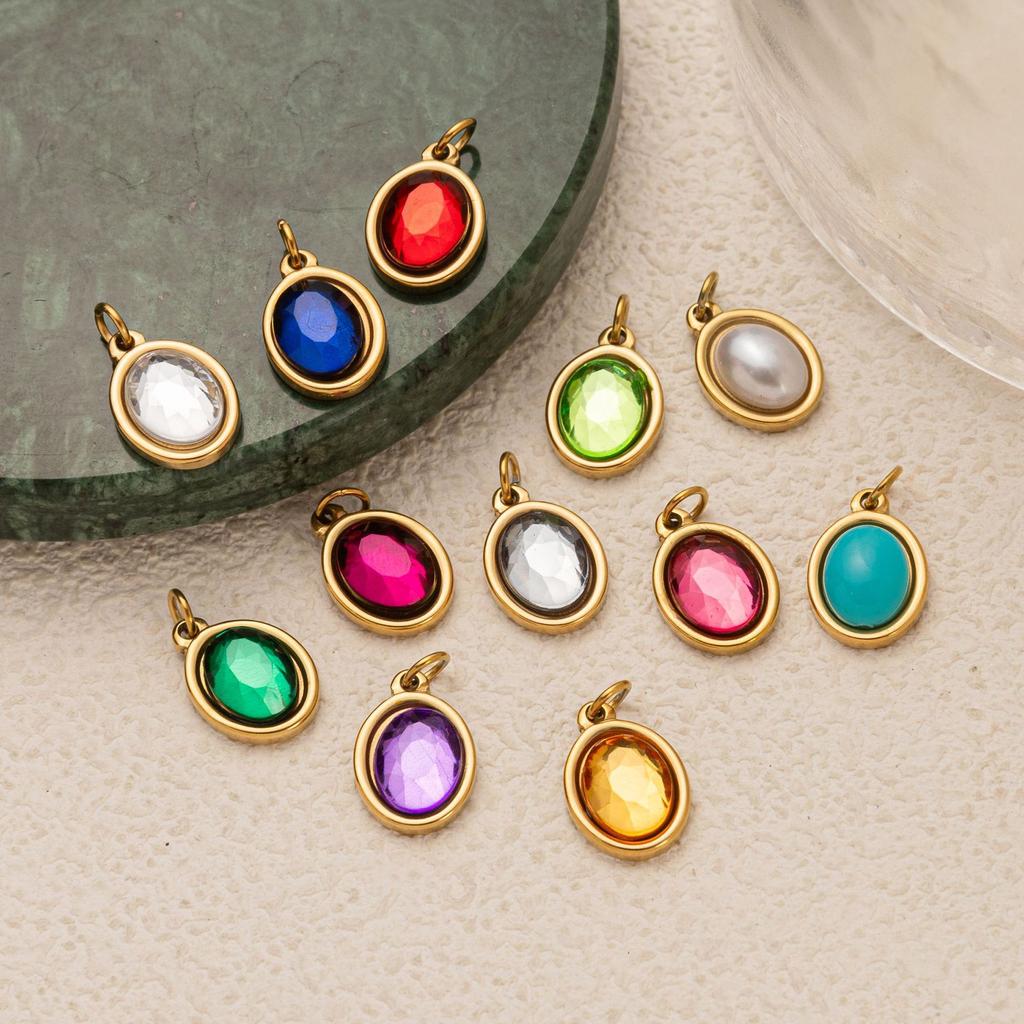 Stainless Steel Diy Basic Live Mouth Chain 12 Birthstone Pendant Necklace Furnace Vacuum Plating 18K Gold Color Retention
