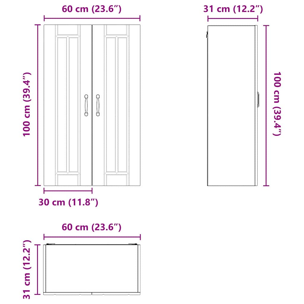 Wall Cabinet LUCCA Grey Sonoma 60 x 31 x 100 cm Particleboard