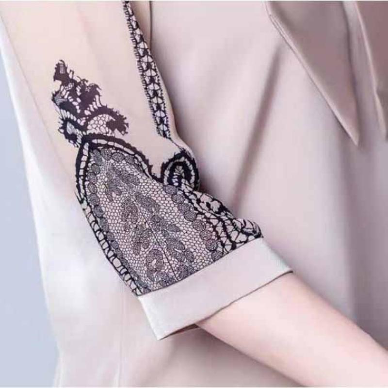 5XL Chiffon Shirt T-shirt Women's 3/4 Sleeve Bow Loose Fit Shirt Mom's Fashion Age Reducing Versatile Top