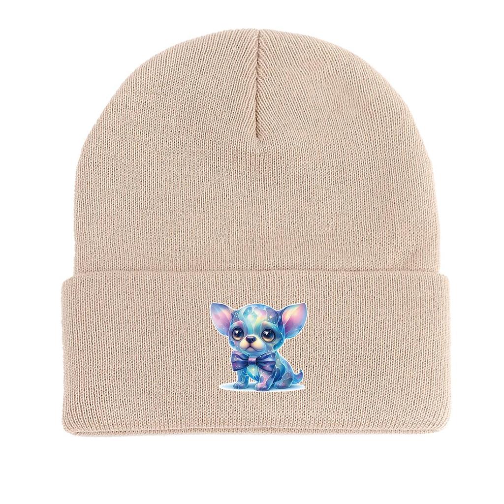 Fantastic Dog Print Knitted Cap Beanie, Animal Skullies Beanies Versatile Windproof Sporting Pompom Beanies Knitted Hat Beanie
