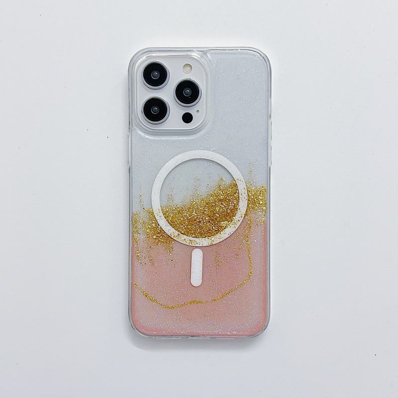Чехол iPhone15ProMax/14pro/13/12 прозрачный TPU с клеем Quicksand Gold Foil на магнитной присоске