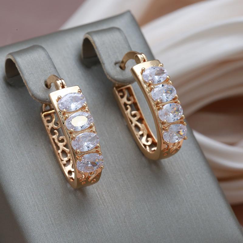 Модные женские серьги-кольца Kinel с большим цирконием золотого цвета