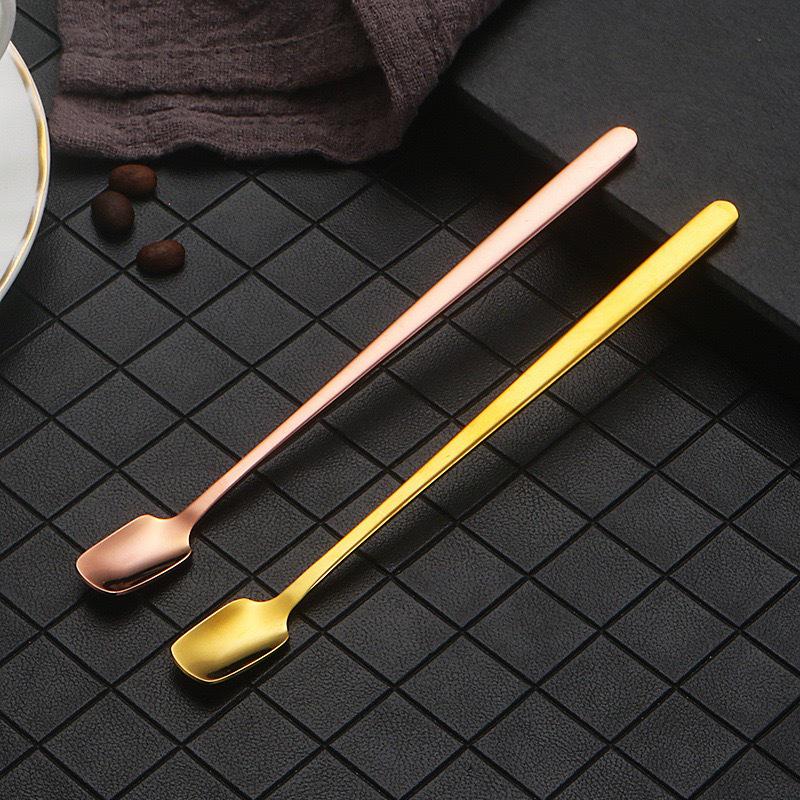 304 Stainless Steel Long-Handled Square Head Spoon - Ideal for Honey, Stirring, Ice, Bar, and Western Tableware