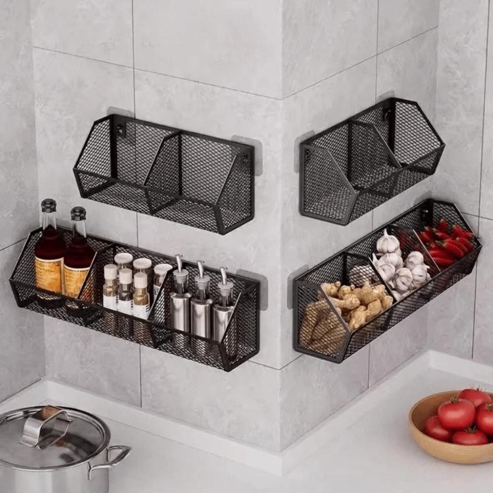 Large Capacity Vegetable Fruit Storage Rack Carbon Steel Seasoning Storage Organizer Bathroom