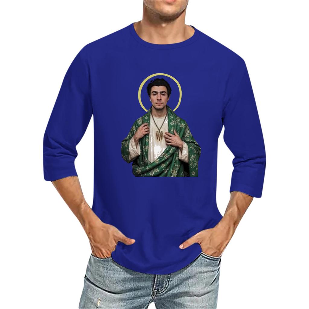 Мужская футболка с круглым вырезом и рукавом семь четвертей, мужская повседневная свободная футболка с рукавом семь четвертей