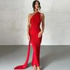 One Shoulder Backless Adjustable Scarf Loop Ruched Sexy Maxi Dress Women Elegant Y2K Streetwear Festival Outfit
