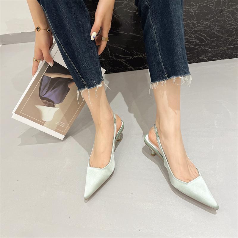 Модные женские босоножки с острым носком 2024 года, новые летние туфли на тонком высоком каблуке с эластичным ремешком, женские мюли для вечеринок