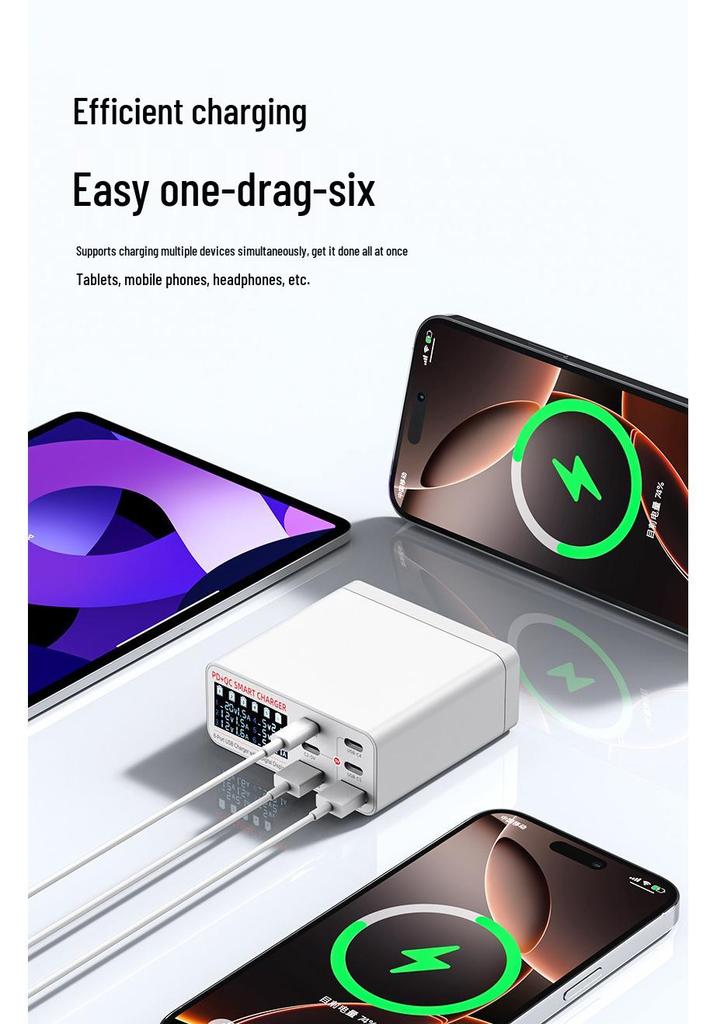 55-ваттное многопортовое USB-C зарядное устройство - 6 портов для быстрой зарядки мобильных устройств, планшетов, ноутбуков
