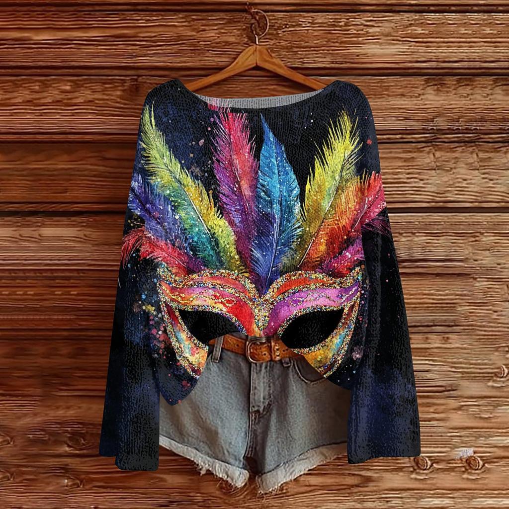 Женский модный пуловер с круглым вырезом, длинным рукавом и принтом, повседневный