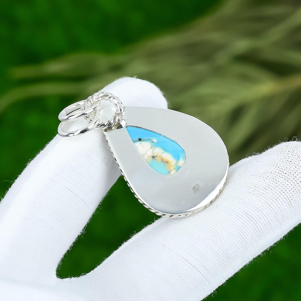 Gift For Women Pendant 925 Sterling Silver Natural Tibetan Turquoise Gemstone