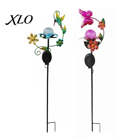 Patio Path Lighting Solar Glass Cracked Ball Garden Light, Butterfly Hummingbird Metal Bee Decor for Balcony Stake Waterproof Outdoor Yard Lamp