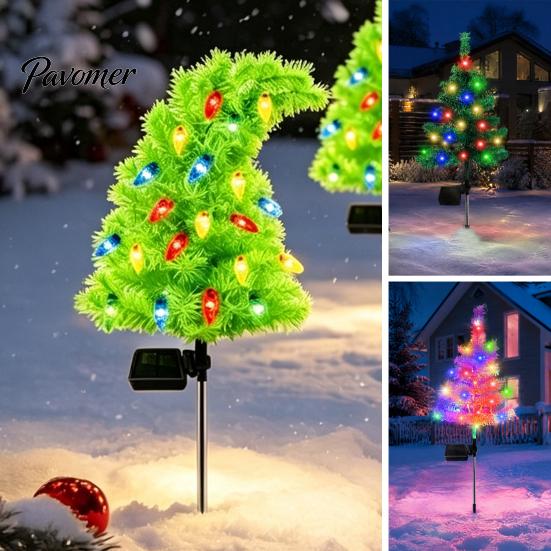 Holiday Pathway Lights for Garden Solar Christmas Tree Stake Lights, Outdoor IP65 Waterproof Crooked Lamp with Colorful Light Automatic Dusk