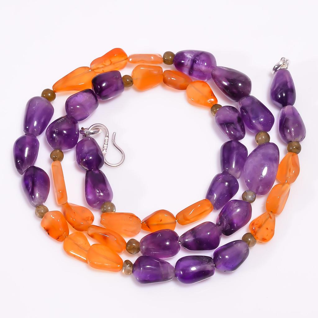 Natural Amethyst Carnelian Gemstone Beads Necklace 3-15 Mm 18" UB-8011 UB-8011