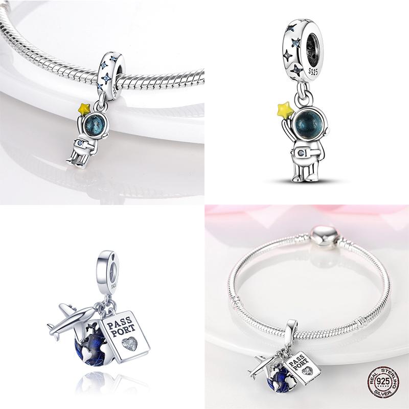 New 925 Sterling Silver Blue Astronaut Beads Fit Original Bracelet Ladies Jewelry DIY Gift Hot Sale High Jewelry