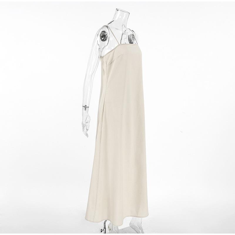 Элегантное хлопковое платье-комбинация с подкладкой, женское однотонное платье без рукавов, длинное женское платье 2025 года, весна-лето, модное женское пляжное платье