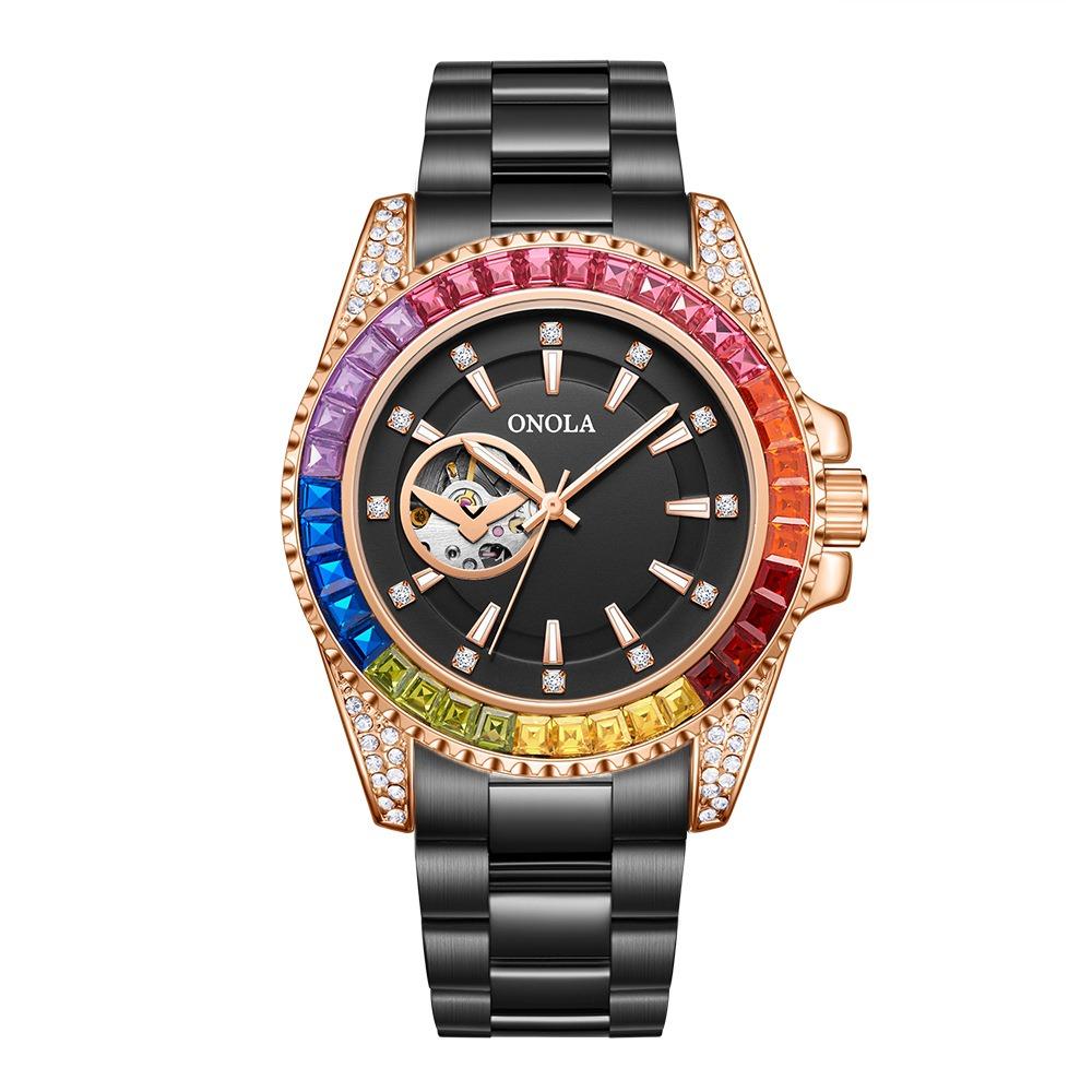 Fashionable New Rainbow Diamond Fully Automatic Mechanical Watch for Men Solid Core Stainless Steel Strap Waterproof