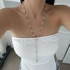 Long Chain Crystal Y-Shaped Necklace Bohemian Retro Clavicle Chain Cross Pendant Necklace  Women