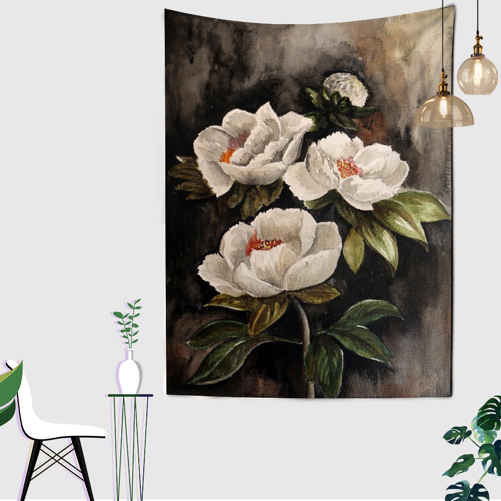 Элегантный белый цветочный гобелен настенный узор чернильный цветочный узор бохо психоделический хиппи домашний декор