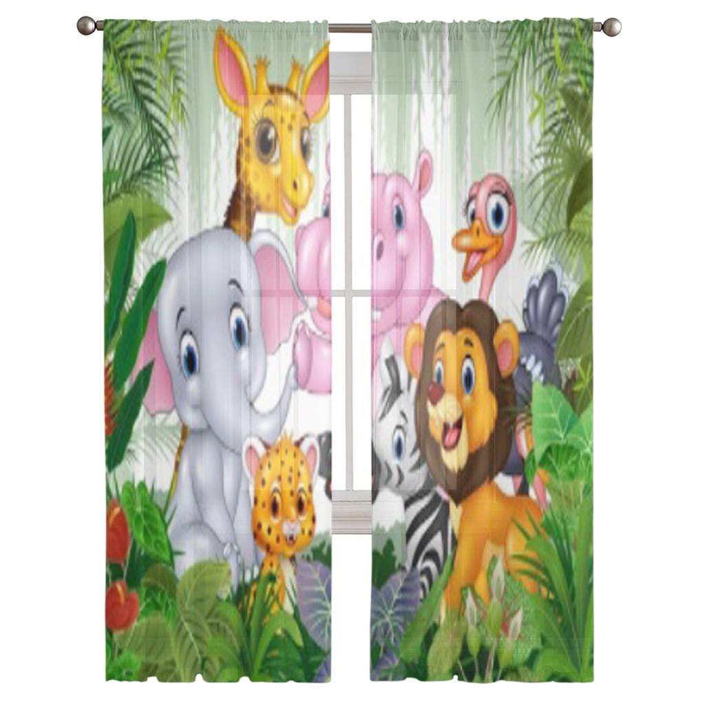 Мультяшные дикие животные в джунглях Прозрачные шторы для гостиной Прозрачная тюлевая оконная занавеска Спальня Кухня Вуаль Драпировки