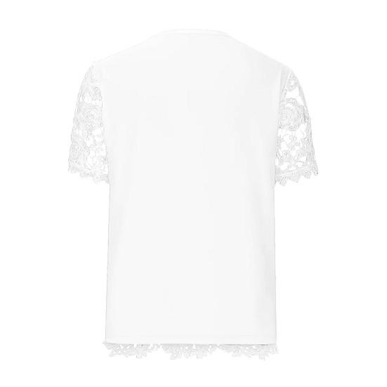 Women T-shirt V-neck Short Sleeve Casual Tee Shirt Hollow Embroidery Lace Pullover Tops Streetwear