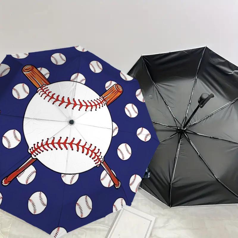 1pc Baseball Pattern with Bats and Balls Umbrella with Plastic Handle,Suitable for All Seasons Home Travel Outdoor UmbrellaDD071