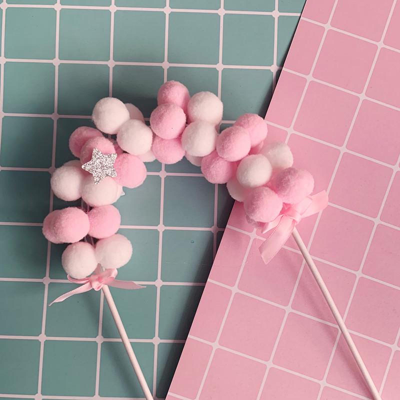 Pink Blue Soft Pompom Cloud Cake Topper Baby Shower Birthday DIY Cake Top Flags Decoration Festival Party Supplies