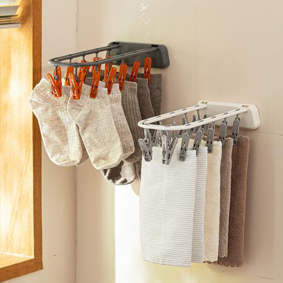 Clothes Drying Rack Multiple Clips Foldable Wall-Mounted Strong Load Bearing Windproof Hanger Drying Clip Household Supplies