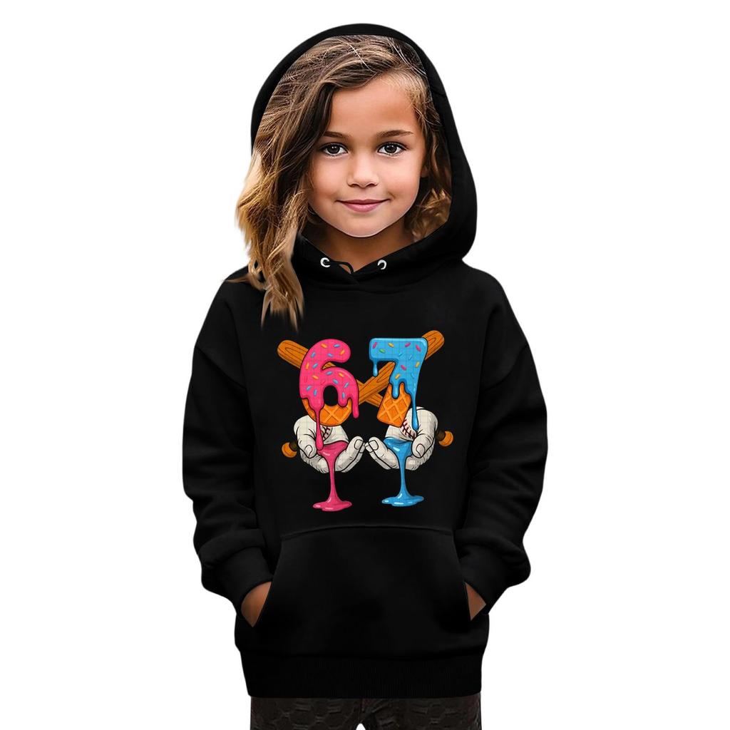 Детская мода Принтованный пуловер Повседневный с длинным рукавом Свитшот с круглым вырезом и капюшоном