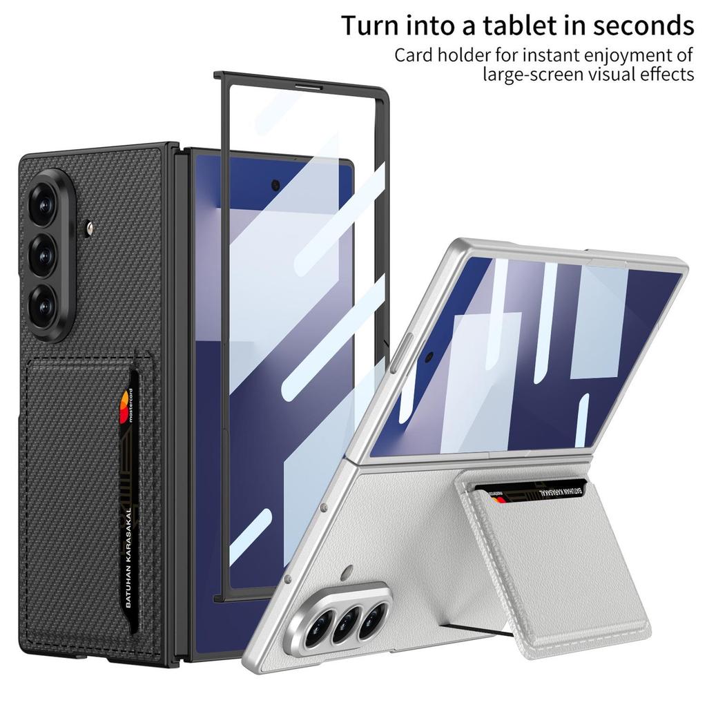 Ультратонкий кожаный чехол для телефона Samsung Z Fold7 с держателем для карт и подставкой