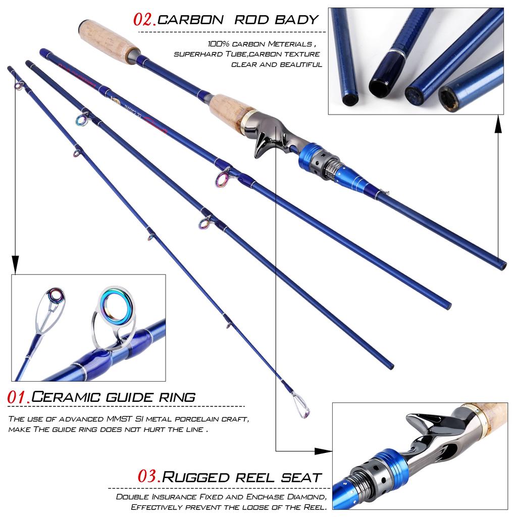 Fishing Rod 2.1m 4 Sections Casting/Spinning Fishing Rod Carbon Fiber Portable Sea Water Fishing