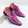 New Men Gold Red Pointed Trend PU Shoes with Rivet Buckle Decoration Loafers  Nightclub Stylist Shoes Large Sizes 37-46
