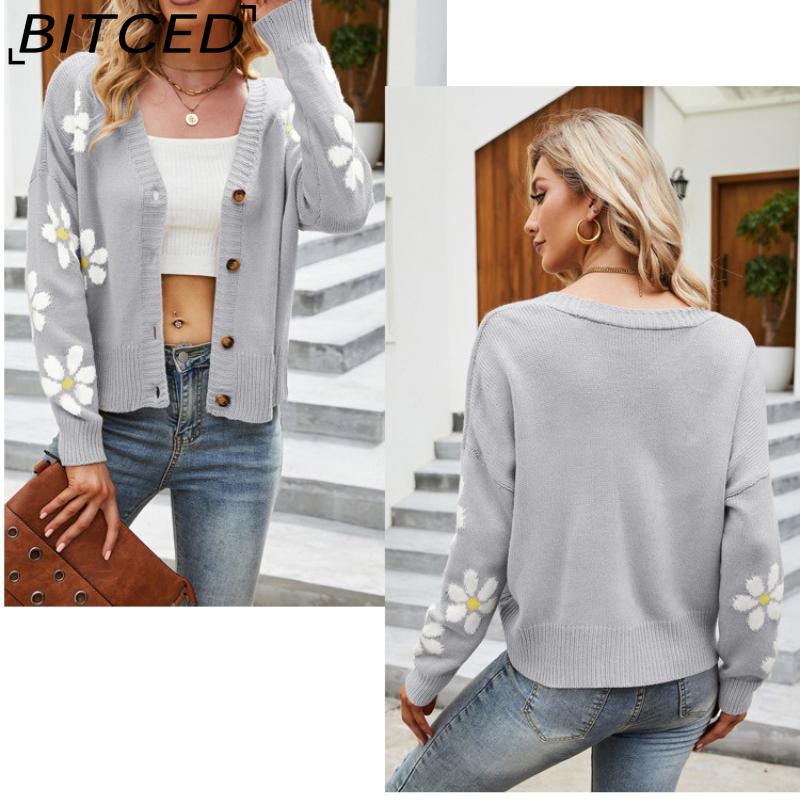 BITCED Autumn/Winter Women's Knitted Cardigan Coat Loose-Fit Academic-Style Sweater Cardigan