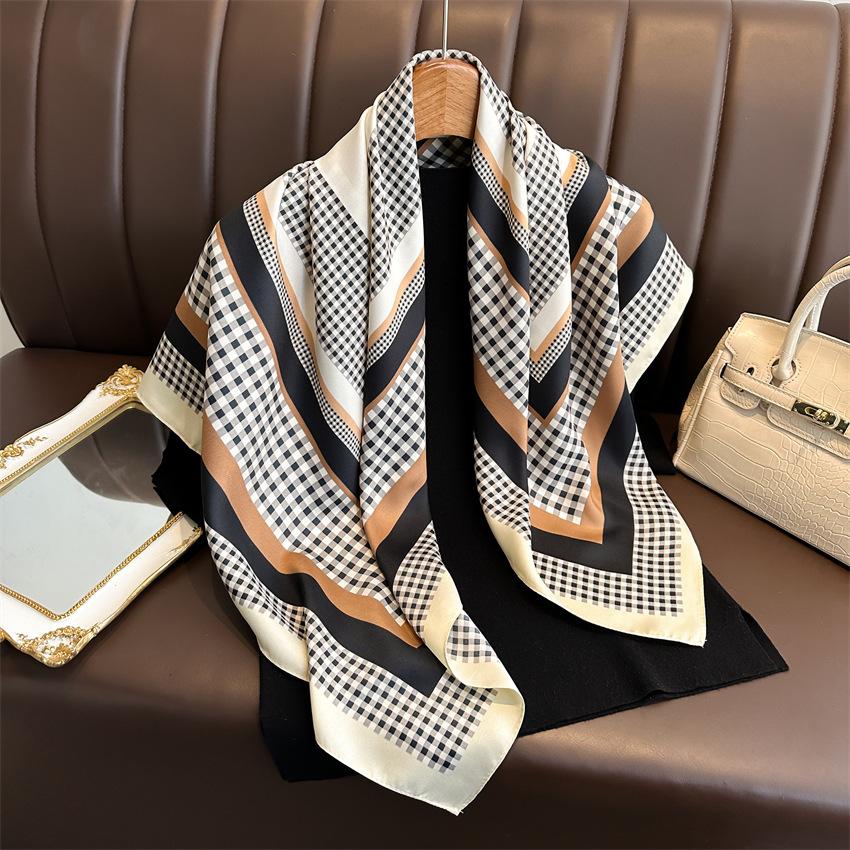 90 * 90cm New Twill Silk Simple Sun Protection Warm Large Square Scarf Shawl Headscarf For Women